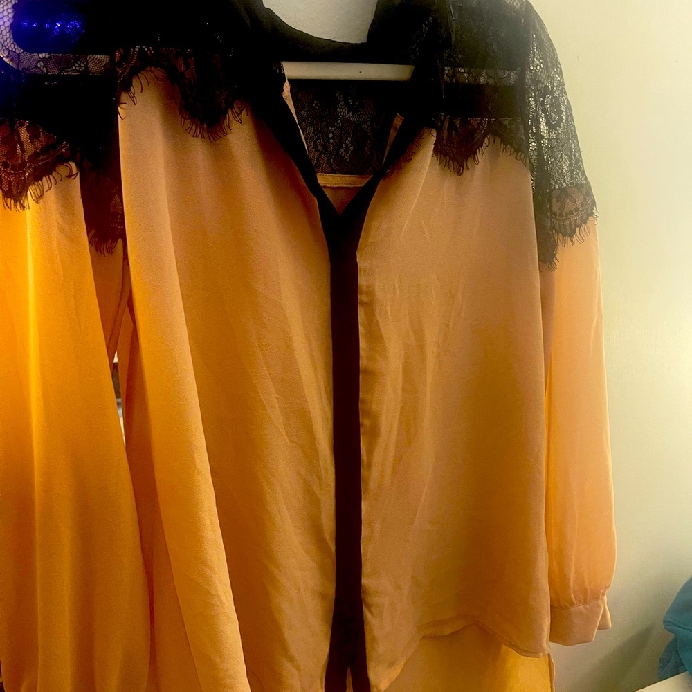 Beautiful peach and black lace blouse